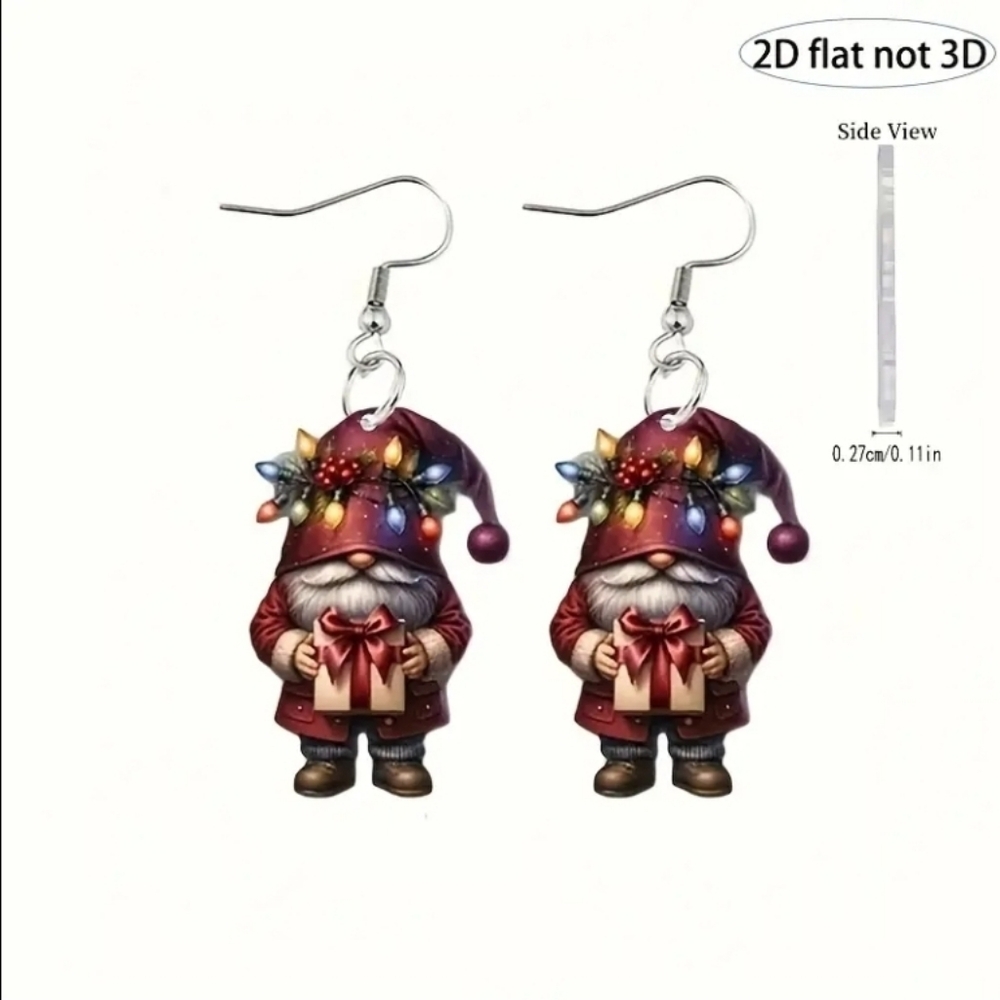 Festive Gnome Santa Holiday Earrings. NEW!